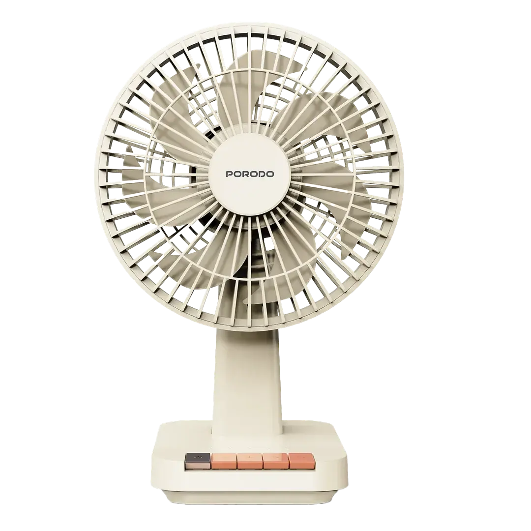 Porodo Lifestyle Chillo Portable Desk Fan with Oscillating Function & Indicator Lights - Beige